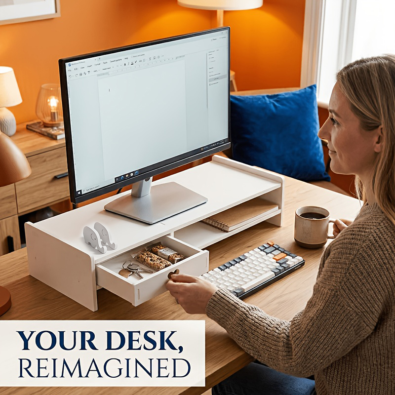 Desk Setup White - Penyangga Monitor PVC Putih Minimalis dengan