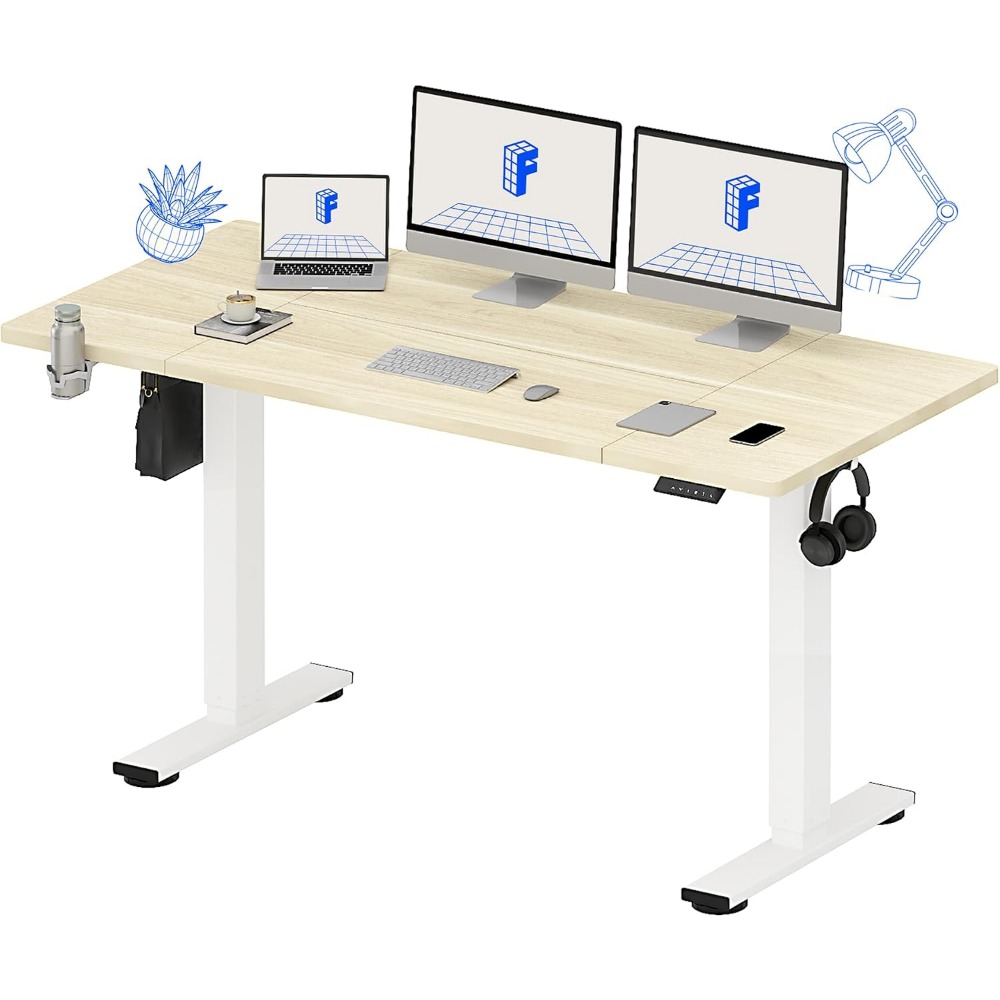 Setup Desk Monitor - FLEXISPOT Meja Berdiri Elektrik 63x32 Inci,