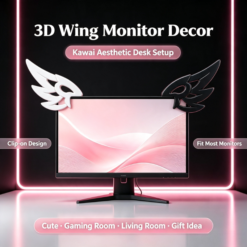 Desk Setup Gadgets - Dekorasi Sayap 3D Kawaii untuk Monitor