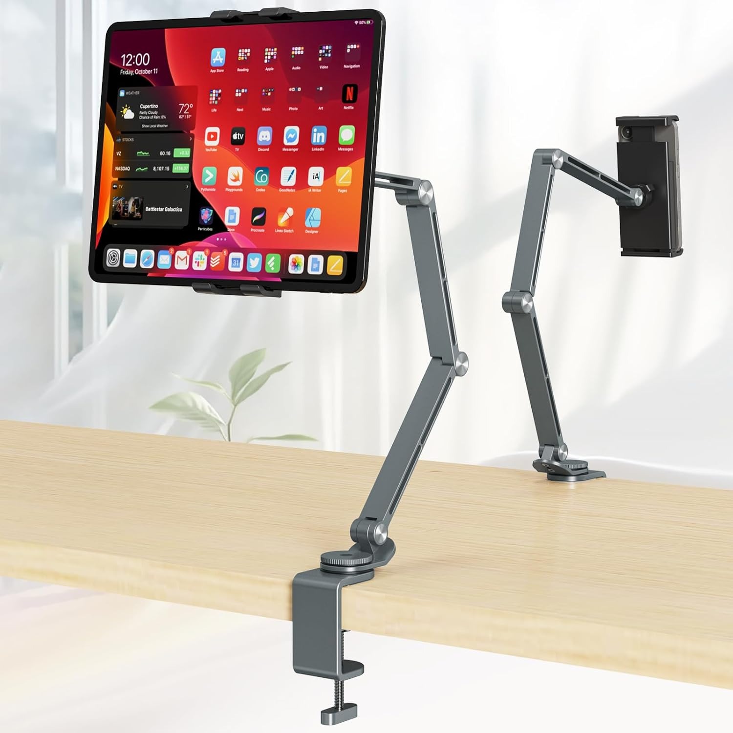 Desk Setup Monitor Arm - Dudukan iPad untuk meja, dudukan magnetik