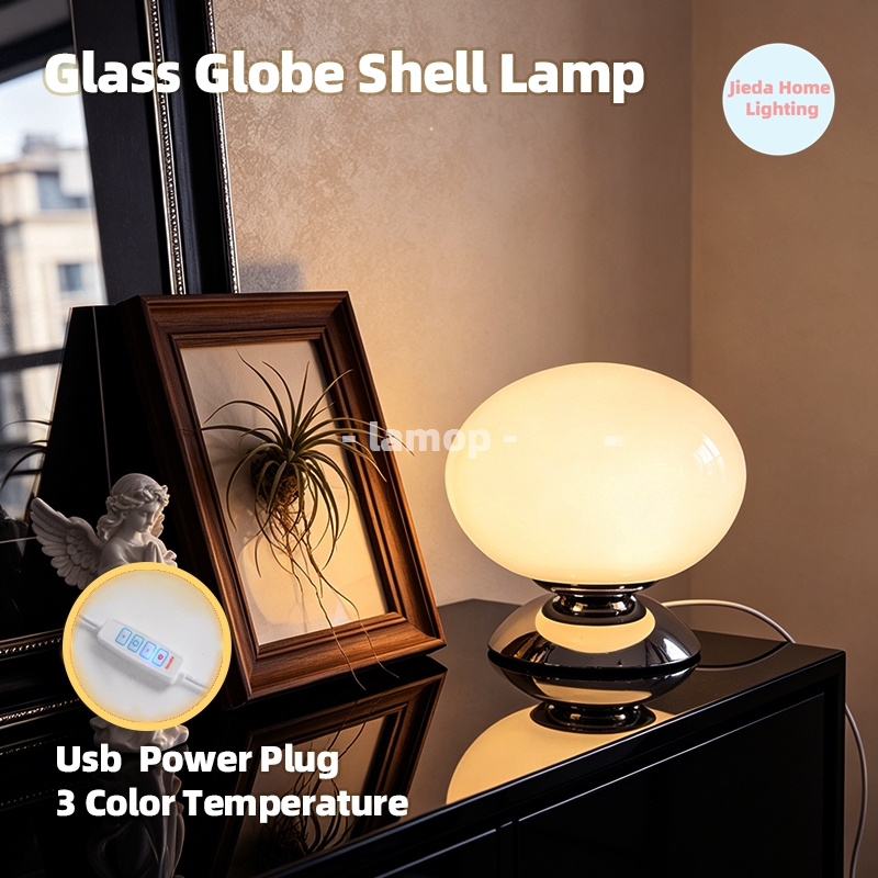 Desk Setup White - Lampu Meja Kaca Globe Putih Mengkilap