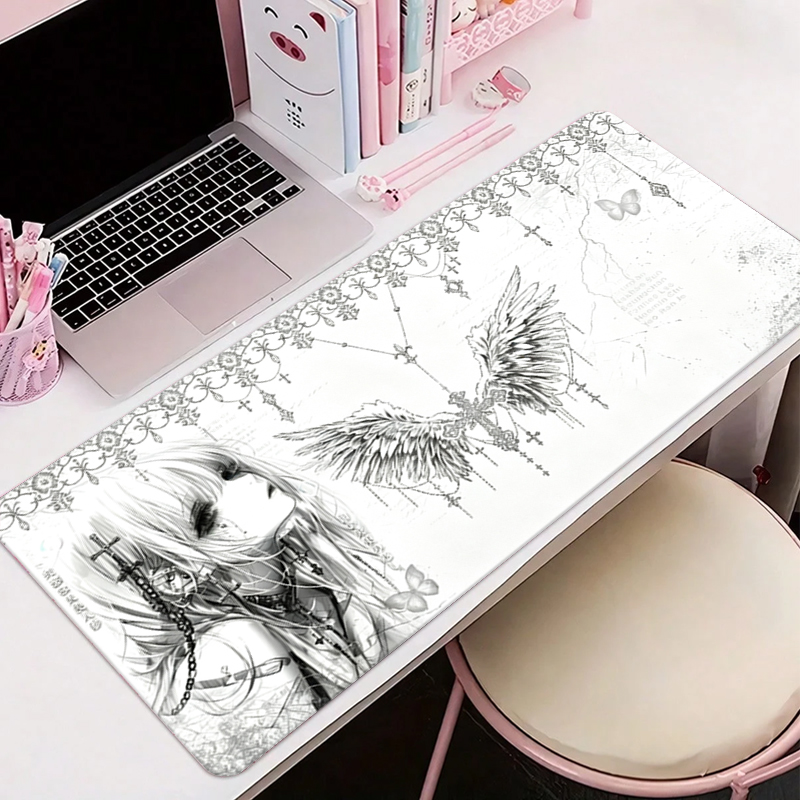 Desk Setup White - Alas Mouse Kulit Hitam Putih Estetika