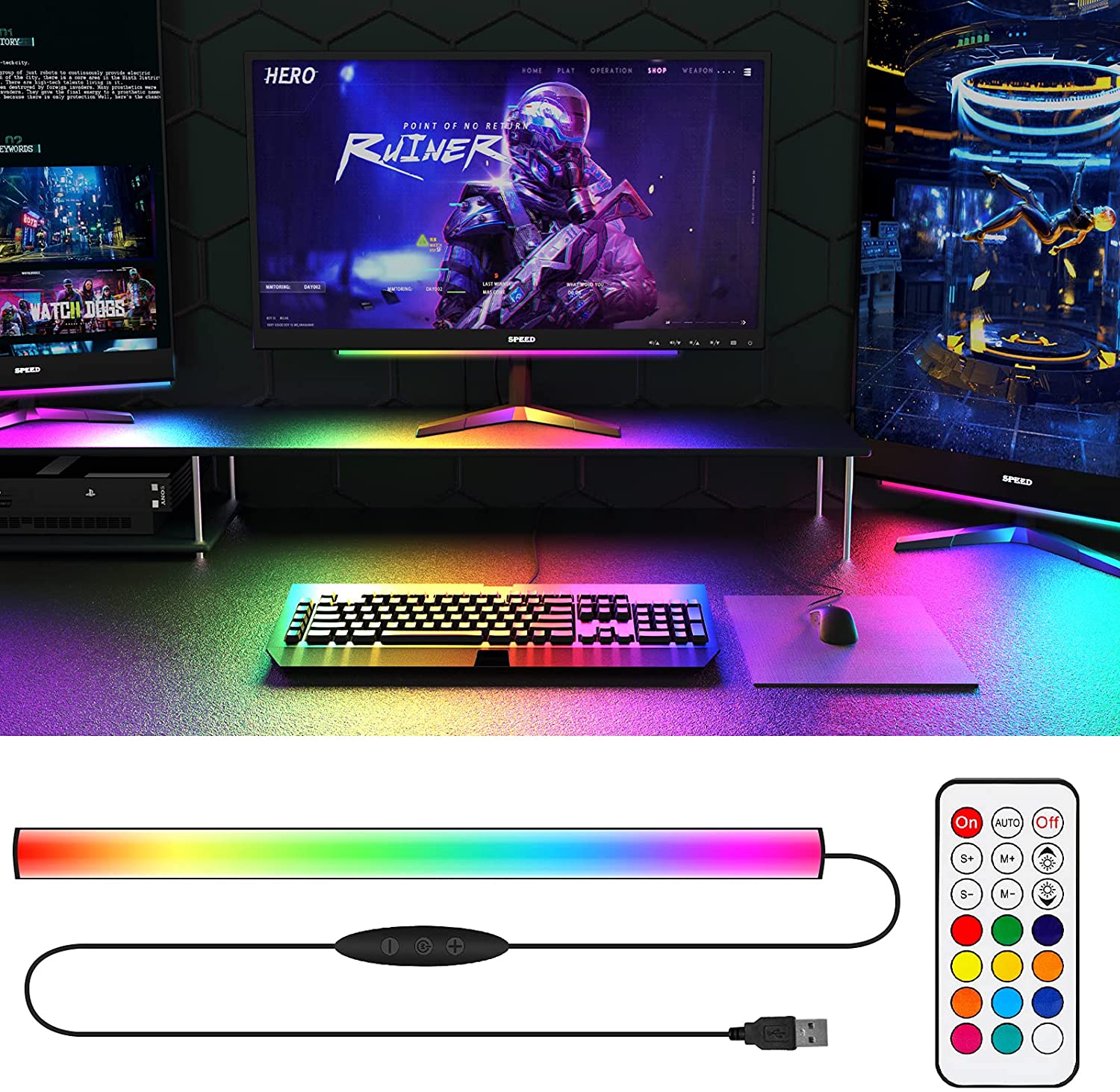 Setup Desk Monitor - Lampu LED dekorasi ruang Game, lampu