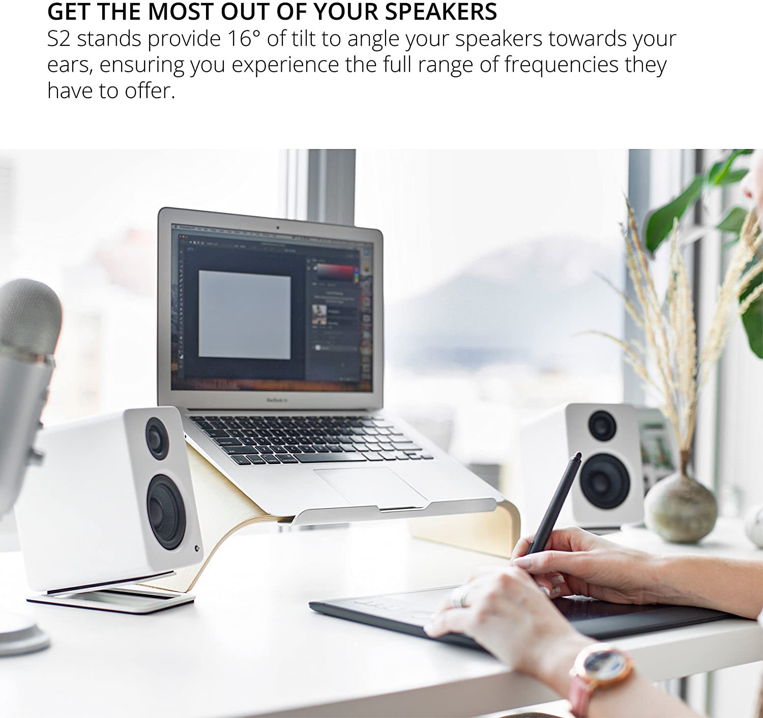 2 buah dudukan Speaker Desktop - Desk Setup With Speakers ulasan dan harga
