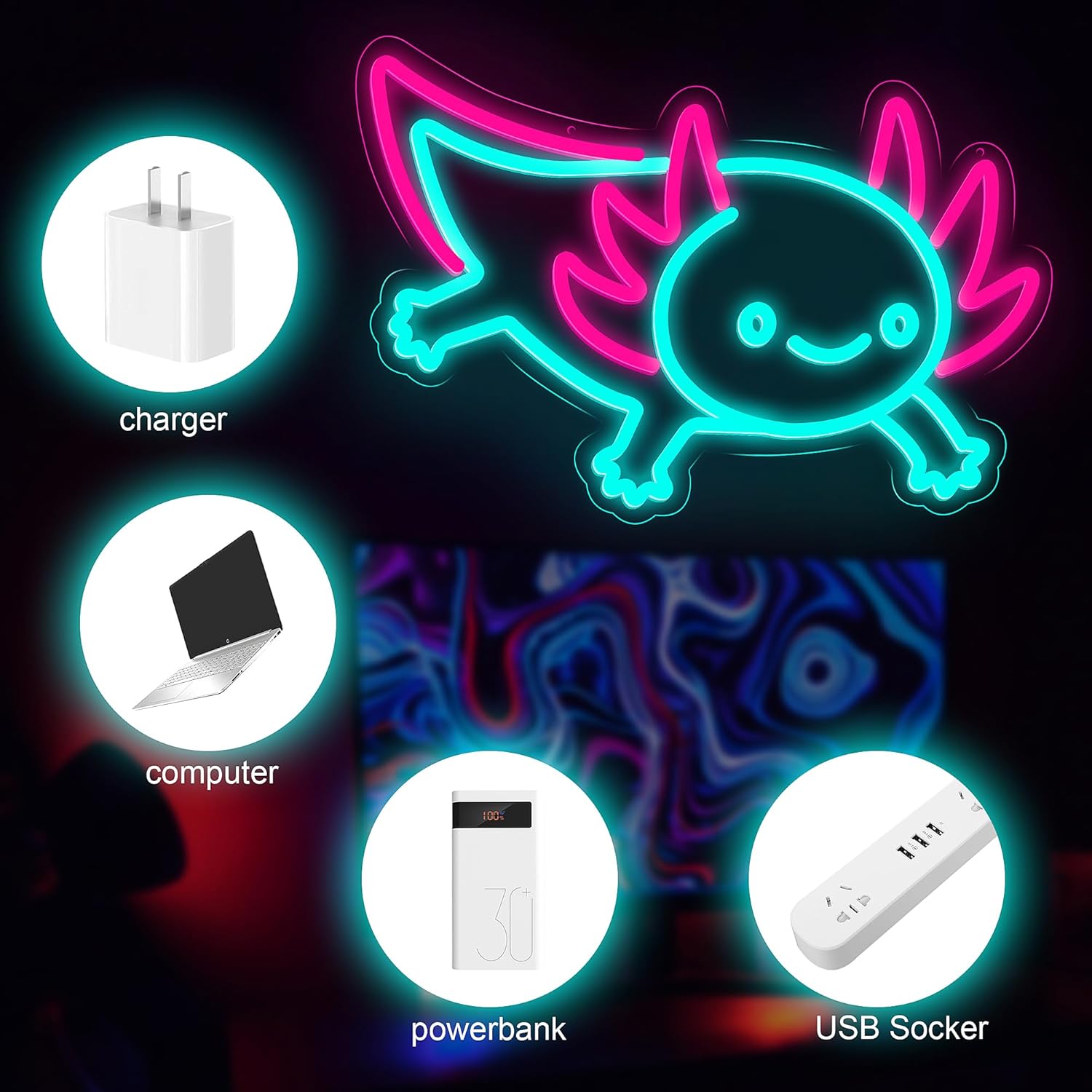 Lampu Neon LED Axolotl Dragon, - Desk Setup Studio ulasan dan harga