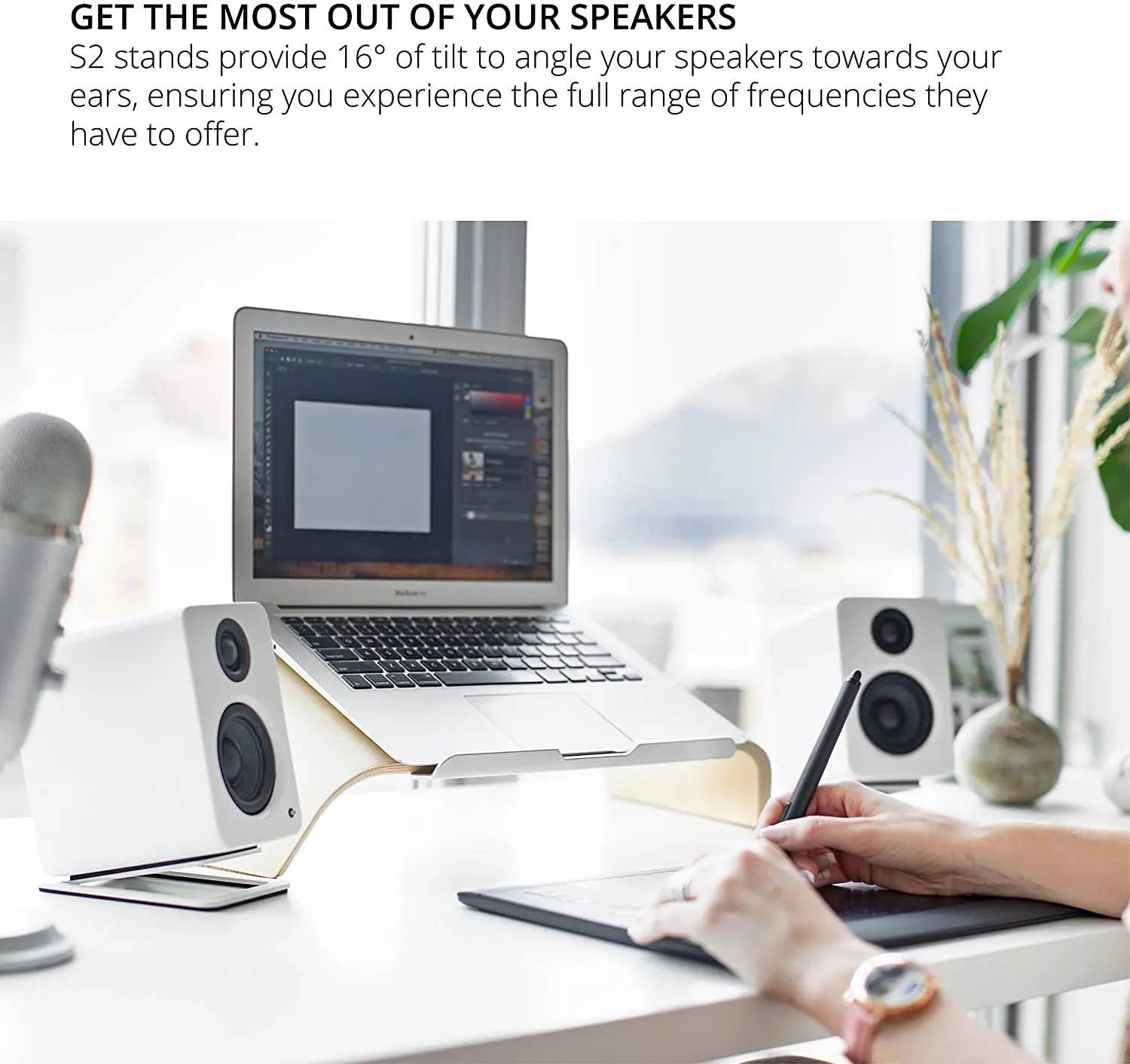 2 buah dudukan Speaker Desktop - Desk Setup With Speakers ulasan dan harga