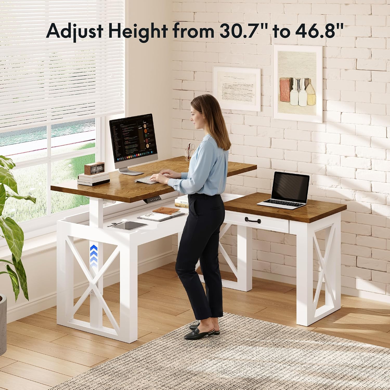 Meja Kerja Berbentuk L dengan  - Setup Desk Monitor ulasan dan harga
