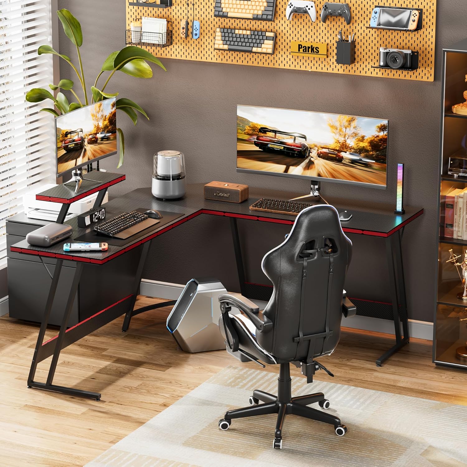Meja Gaming Bentuk L yang Dapa - Setup Desk Monitor ulasan dan harga