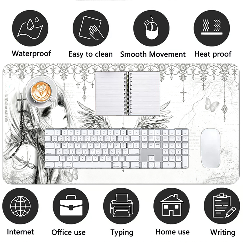Alas Mouse Kulit Hitam Putih E - Desk Setup White ulasan dan harga