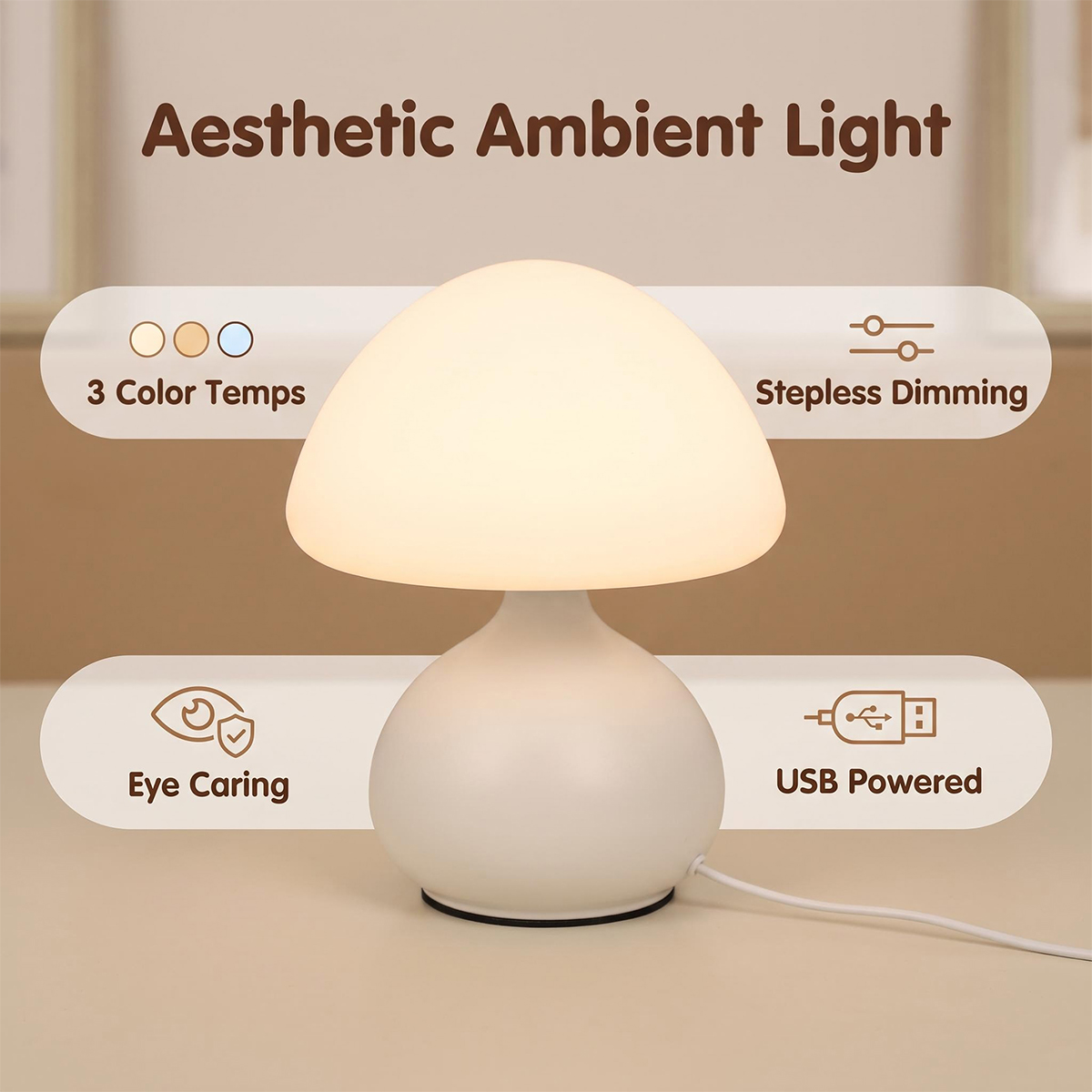Lampu Meja Mini Bentuk Jamur d - Desk Setup White ulasan dan harga